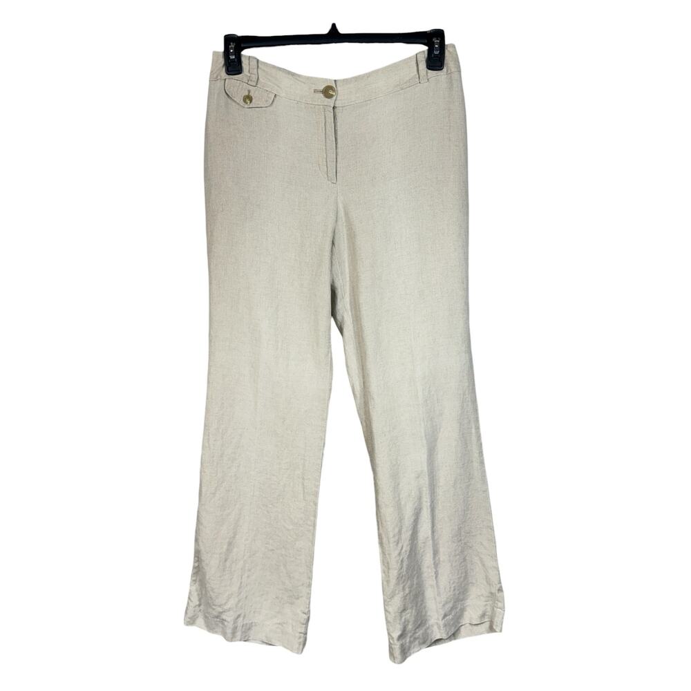 Ann Taylor LOFT SZ 6 Julie Pants Linen Wide-Leg Pockets Mid-Rise Lightweight Zip
